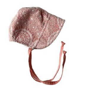 Brimmed Bonnet - Eyelet Lace - Pink - 6-12M estimated